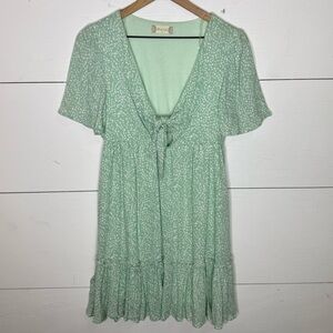 Altar’d State • Mint Polka Dot Baby Doll Mini Dress with Front Cut Out Medium